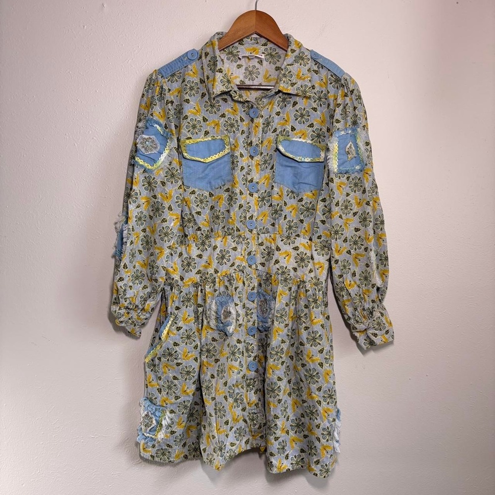 Gipsy Queen Floral Shirt Dress Tunic Button Up Flowy Western Sz LG